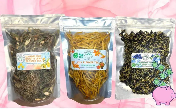 Dandelion tea & Butterfly Pea Flower tea & Lily Flower Tea Herbal Tea 3 Pack X 100 Gram Flower Tea Gift Set